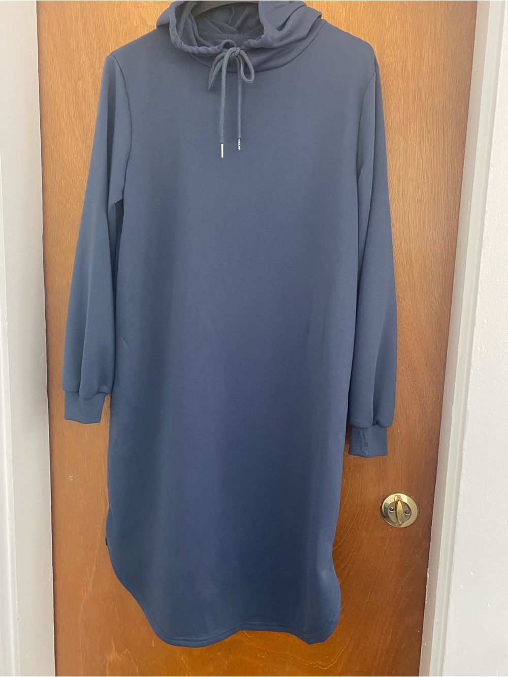 Long-Sleeve Grey or dusty Blue Hooded Sweatshirt Dress
